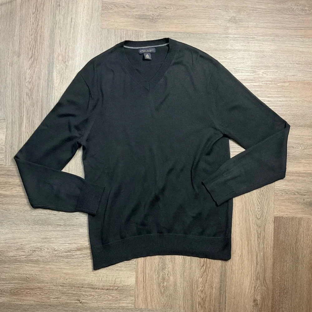 Y2K Banana Republic Silk Cashmere V-Neck Sweater Mens Medium Black Preppy Classy